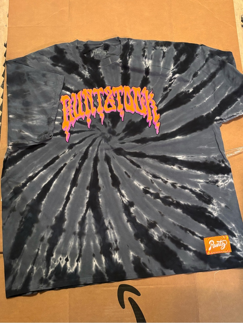 Black Tie-Dye Short Sleeve Tee with Orange-Pink Logo